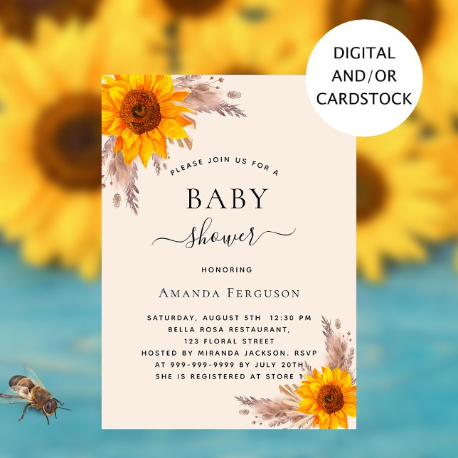 Baby shower pampas grass sunflower blush invitation (Creator Uploaded)