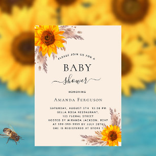 Baby shower pampas grass sunflower luxury invitation
