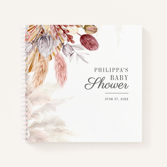 Baby Shower Pampas Grass Tan Terracotta Guest Book (Front)