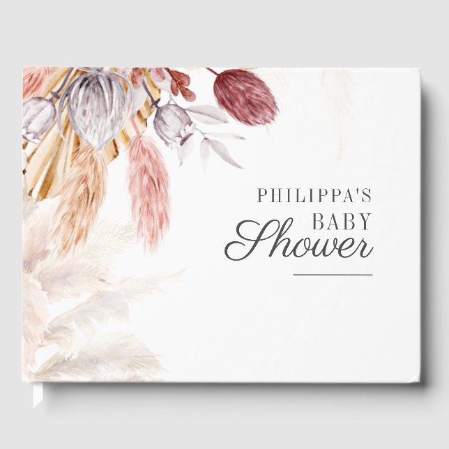 Baby Shower Pampas Grass Tan Terracotta Guest Book (Front)