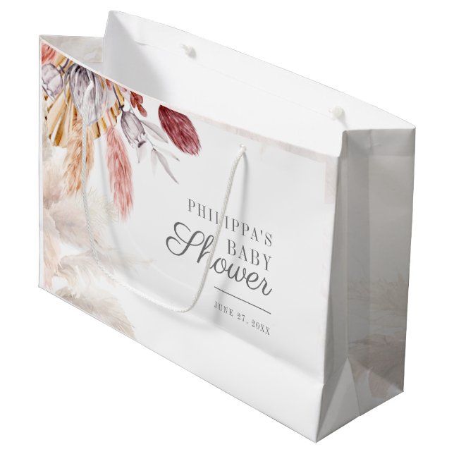 Baby Shower Pampas Grass Tan Terracotta Large Gift Bag (Front Angled)
