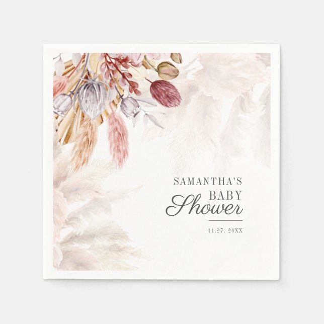 Baby Shower Pampas Grass Tan Terracotta Paper Napkins (Front)