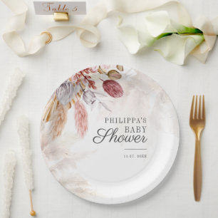 Baby Shower Pampas Grass Tan Terracotta Paper Plates