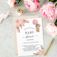 Baby shower pampas grass teddy bear girl luxury invitation