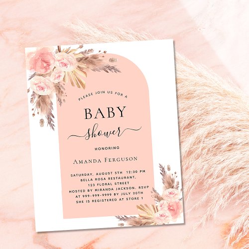 Baby shower pampas rose gold budget invitation flyer