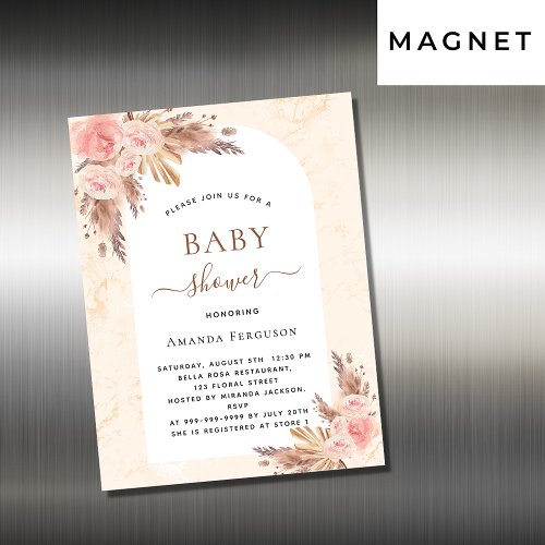 Baby shower pampas rose gold invitation magnet