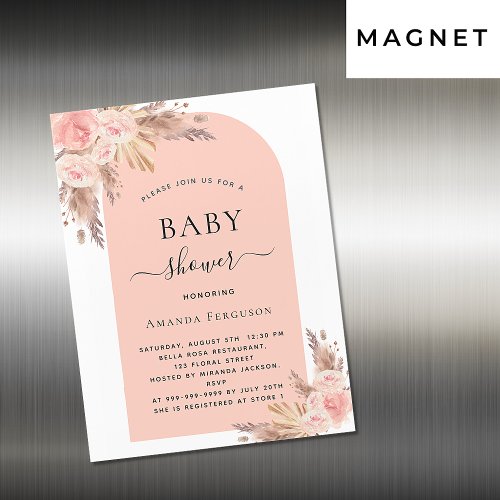 Baby shower pampas rose gold invitation magnet