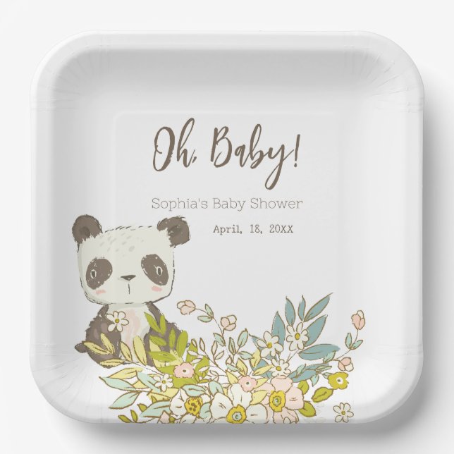 Baby Shower Panda Square Plato Paper Plates (Front)
