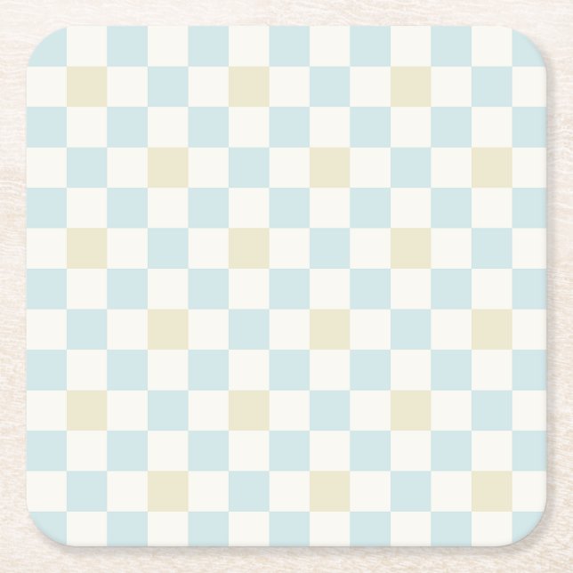 Baby Shower Paper Coaster for a Boy | Blue Check (Front)