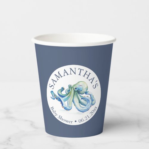 Baby Shower Paper Cups Boy Blue Octopus