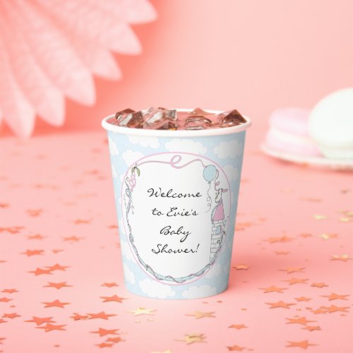 Baby Shower Paper Cups Castle Pink Blue 8 oz