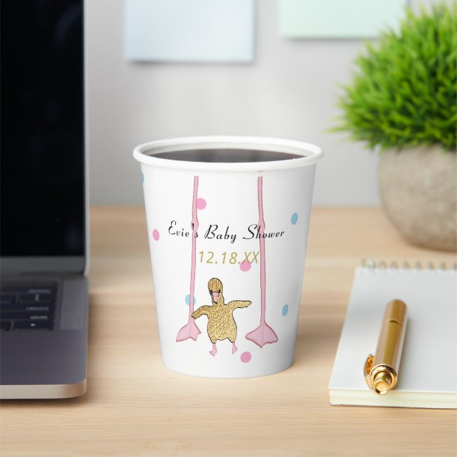 Baby Shower Paper Cups "Gold Flamingo Baby " 8 oz. (Insitu)