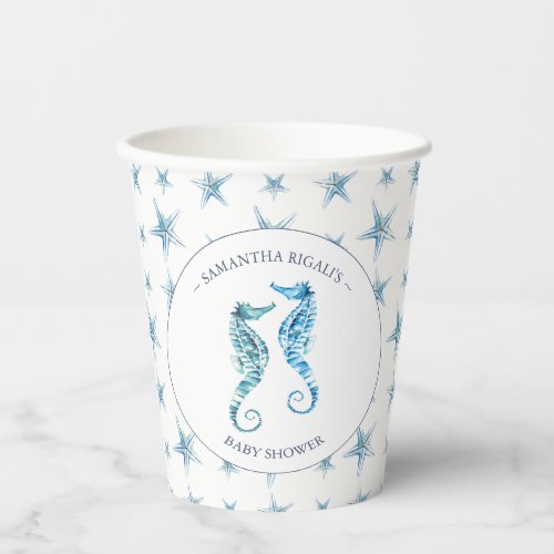 Baby Shower Paper Cups Watercolor Seahorses