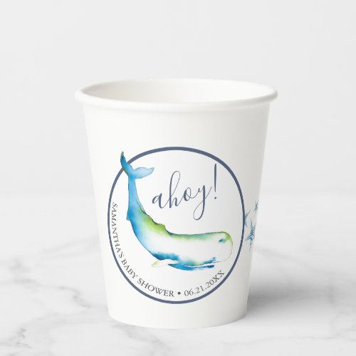 Baby Shower Paper Cups Watercolor Whale