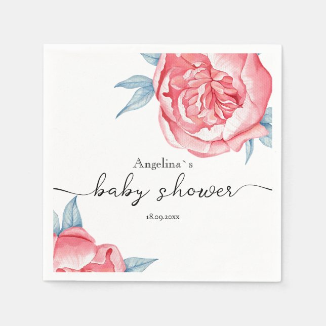 Baby Shower Paper Napkin Peonies (Front)