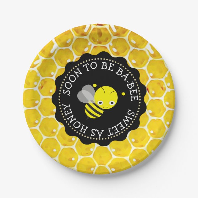 Baby Shower Paper Plates with Honey Bee Theme (Front)