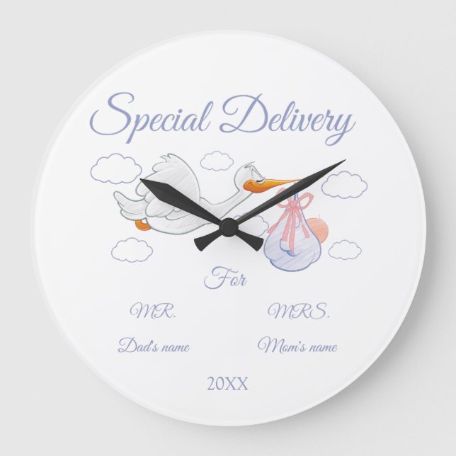 Baby Shower, Parents - to - be Custom Gift - Large Clock (Front)
