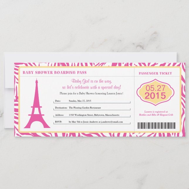 Baby Shower Paris Boarding Pass Invitation (Front)