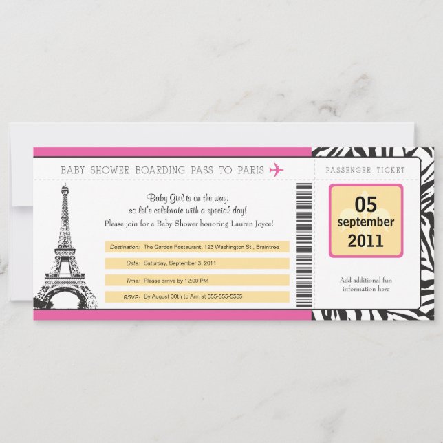 Baby Shower Paris Boarding Pass Invitation (Front)