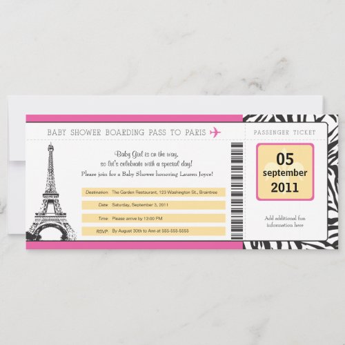Baby Shower Paris Boarding Pass Personalized Invitation
