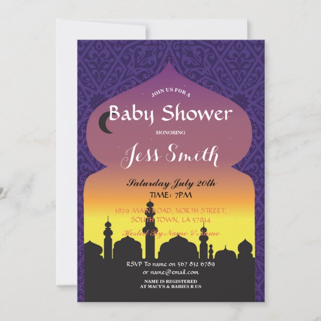 Baby Shower Party Arabian Nights Invite Purple (Front)