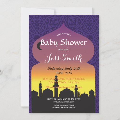 Baby Shower Party Arabian Nights Invite Purple