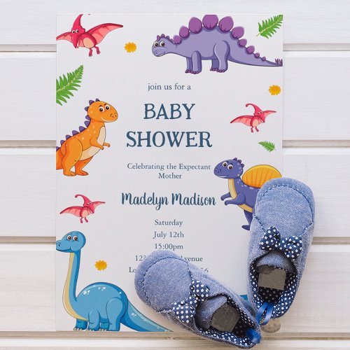 Baby Shower Party Blue Dinosaur Invitation