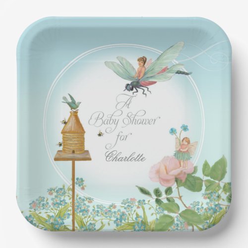 Baby Shower Party Decor Girl Fairy Garden Bees Art Paper Plates