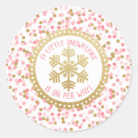 Baby Shower Party Favor Sticker- Gold Snowflake Classic Round Sticker