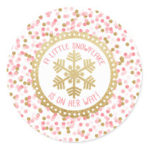 Baby Shower Party Favor Sticker- Gold Snowflake Classic Round Sticker