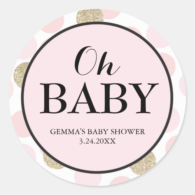 Baby Shower Party Favor Sticker - Polka Dots (Front)