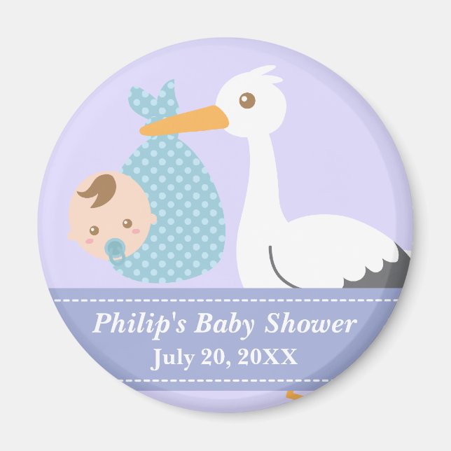 Baby Shower Party Favor - Stork Delivers Baby Boy Magnet (Front)