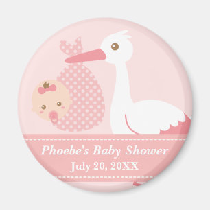 Baby Shower Party Favor - Stork Delivers Baby Girl Magnet
