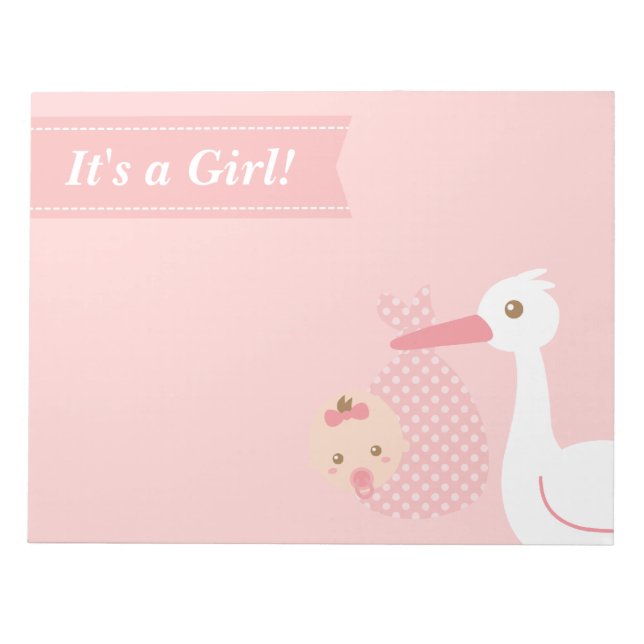 Baby Shower Party Favor - Stork Delivers Baby Girl Notepad (Front)