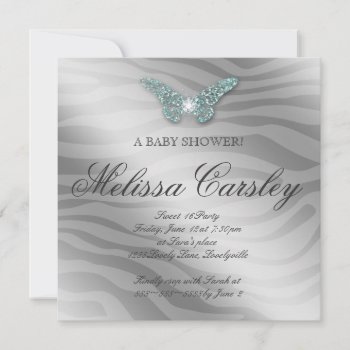 Baby Shower Party Invite Jewelry Butterfly Blue by BabyDelights at Zazzle