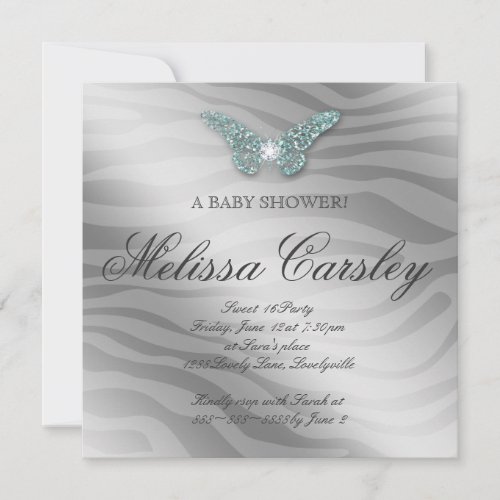 Baby Shower Party Invite Jewelry Butterfly Blue