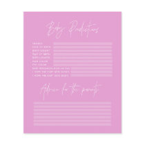Baby shower party predictions game cerise pink