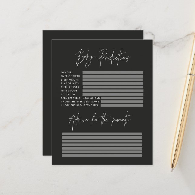 Baby shower party predictions game elegant black (Front/Back In Situ)