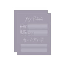 Baby shower party predictions game lilac purple