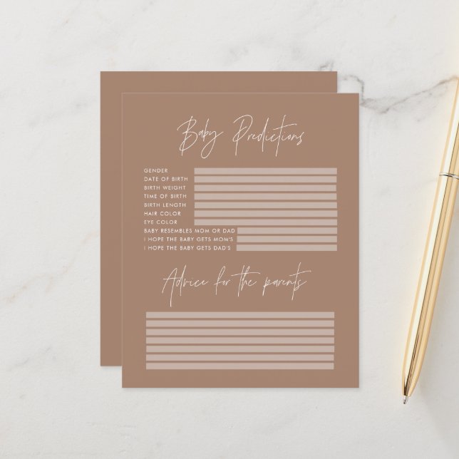 Baby shower party predictions game natural brown (Front/Back In Situ)