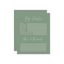 Baby shower party predictions game sage green