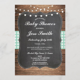 Baby Shower Party Rustic Burlap Mint Wood Invite