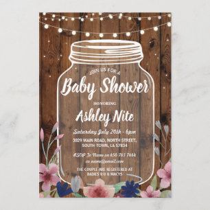 Baby Shower Party Rustic Jar Wood Floral Invite