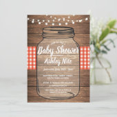 Baby Shower Party Rustic Jar Wood Red Gingham Invitation (Standing Front)
