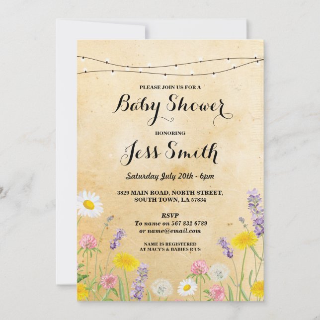 Baby Shower Party Rustic Wild Flowers Cute Invite (Front)