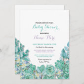 Baby Shower Party Succulents Floral Teal Invite (Front/Back)