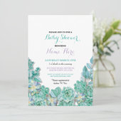 Baby Shower Party Succulents Floral Teal Invite (Standing Front)