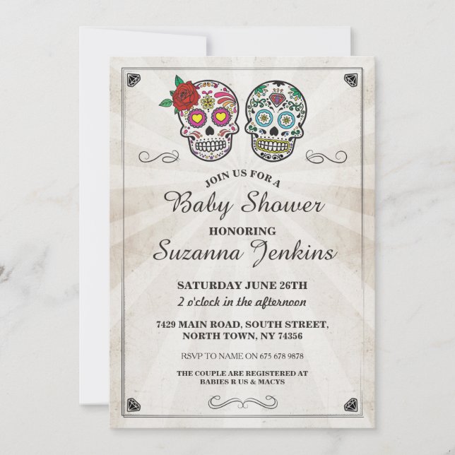 Baby Shower Party Sugar Skull Party Invite (Front)