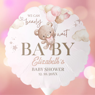 Baby Shower Party – Watercolor Bear with Pink Ball Balloon