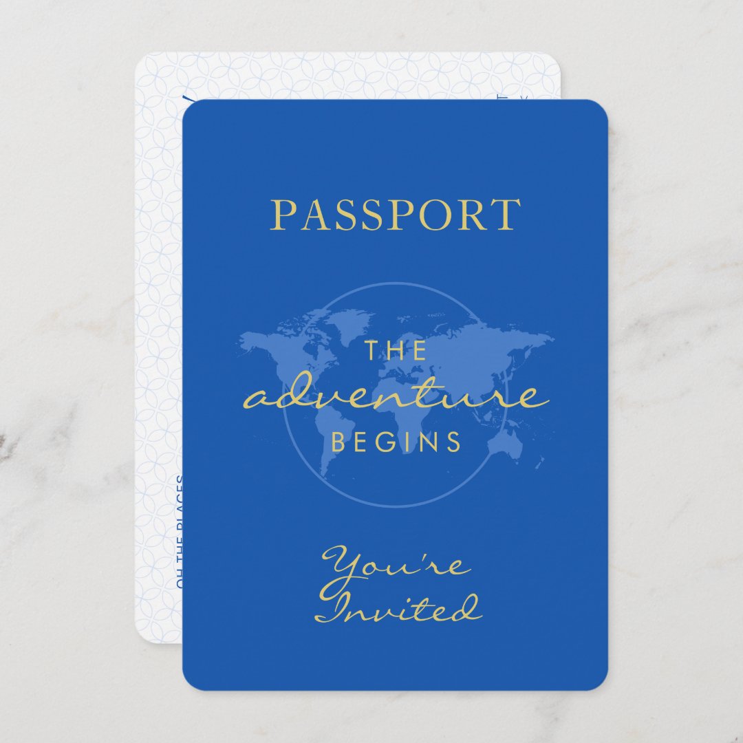 Baby Shower Passport Travel Theme Dusty Blue Invitation | Zazzle